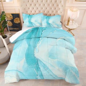 edgzko blue twin comforter set: twin size light blue marble bedding sets for teens girls kids abstract glitter marbling quilt duvet bed set 1 comforter & 1 pillow case