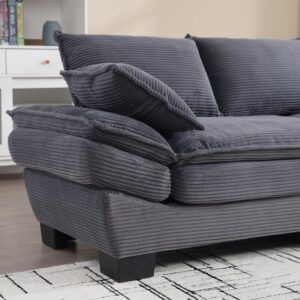 88.58" Corduroy Loveseat Sofa Couch for Living Room, 2 Seater Grey Cloud Couch Oversized Loveseat Comfy Mini Couch for Bedroom, Modern Sleeper Sectional Sofa for Small Spaces Apartment