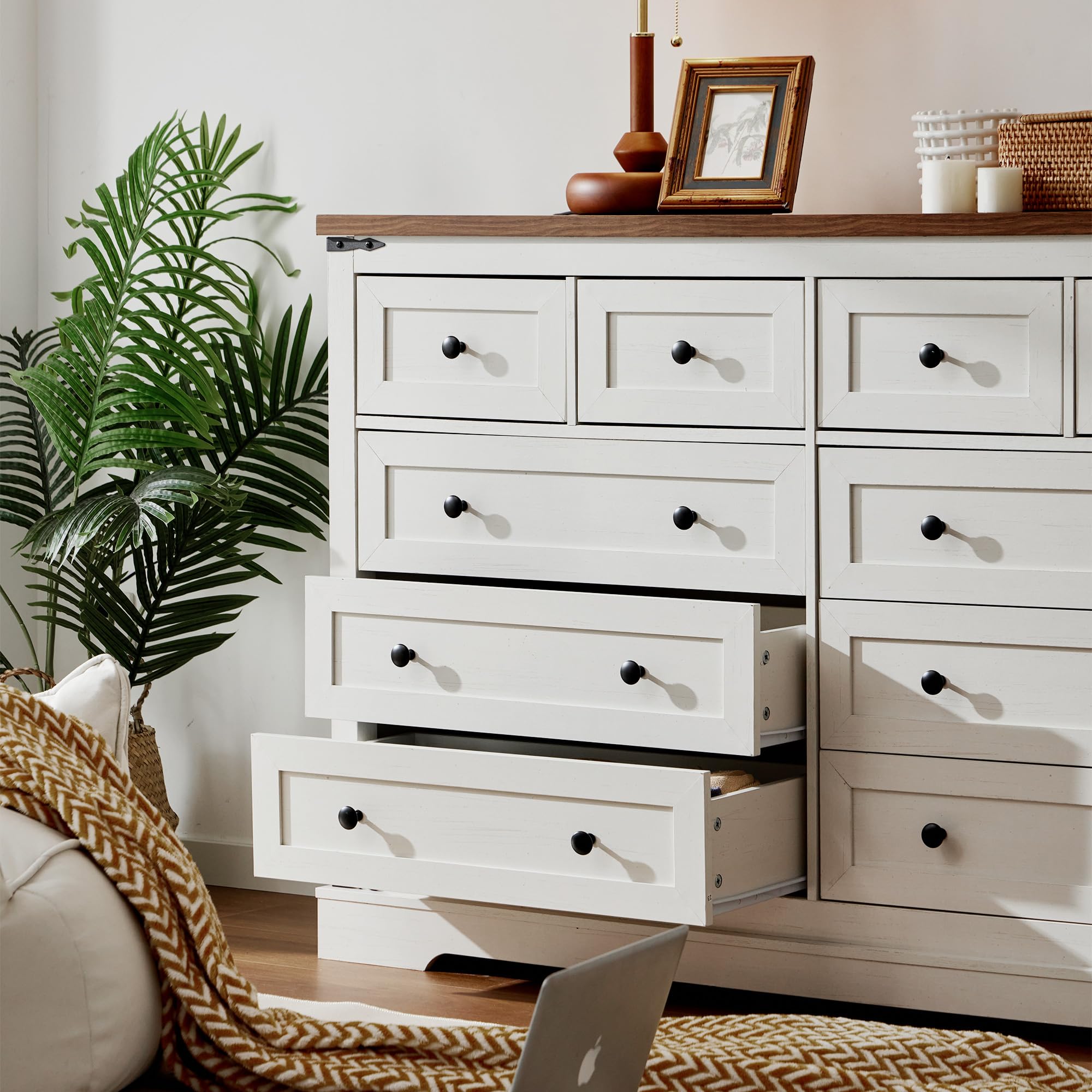 EnHomee White Dresser,10 Drawer Dresser for Bedroom, 55" Wide Dressers & Chest of Drawers for Bedroom,Hallway, Antique White,15" D x 55" W x 35.6" H