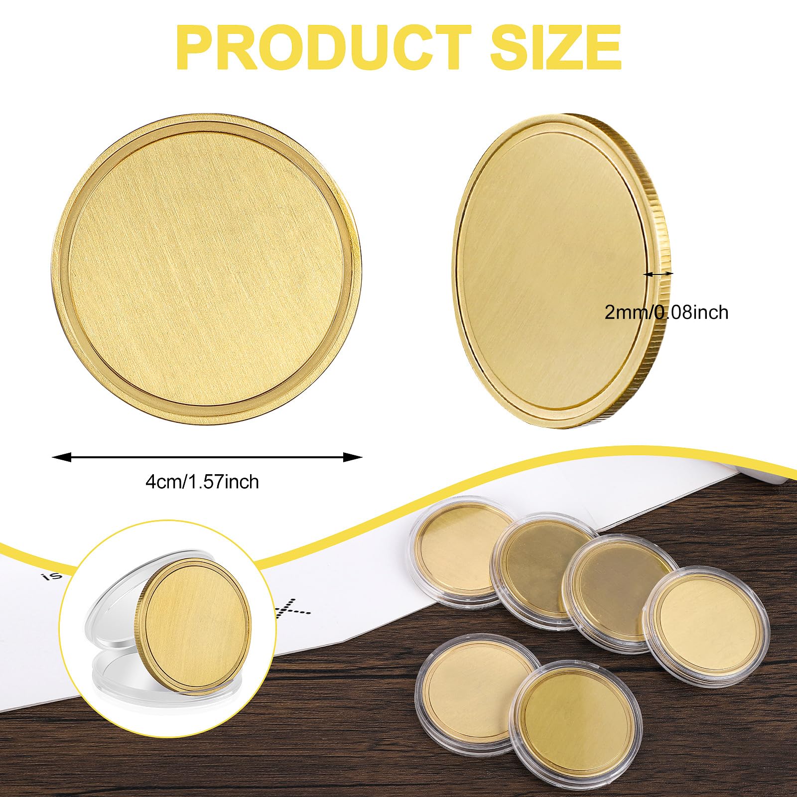 Laser Engraving Blanks Brass Coin Blanks Metal Engraving Blank Coins 40mm with Acrylic Protection Box for DIY Commemorative Collection (10pcs Brass)