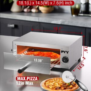 PYY Commercial Pizza Oven Electric up to 12 Inch Table Top Pizza Oven Indoor Stainless Steel Professional Pizza Cooker Baker Countertop with Timer & Crumb Tray for Commercial Kitchen Restaurant 1100W