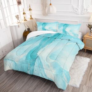 EDGZKO Blue Twin Comforter Set: Twin Size Light Blue Marble Bedding Sets for Teens Girls Kids Abstract Glitter Marbling Quilt Duvet Bed Set 1 Comforter & 1 Pillow Case