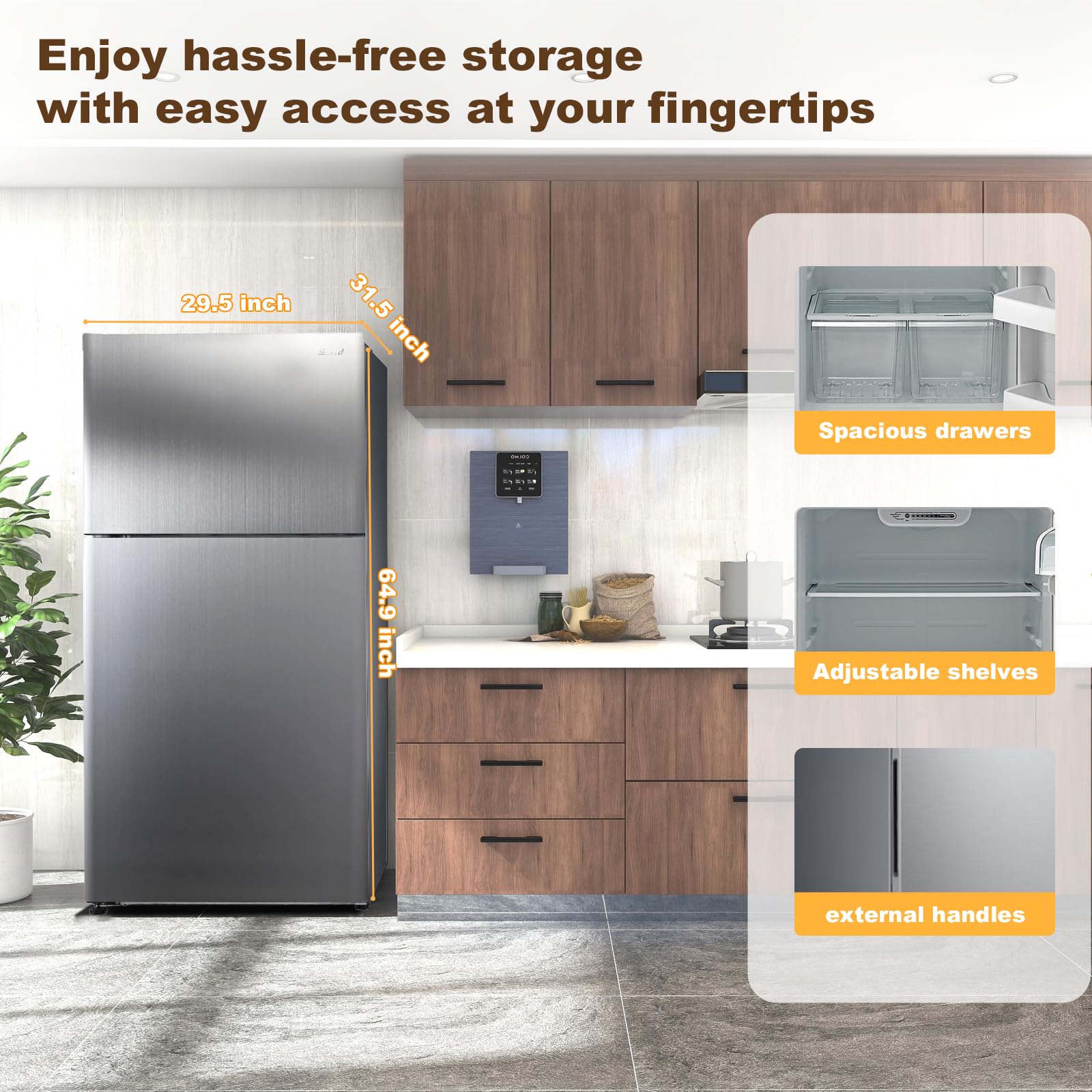 Refrigerator with Freezer, Top Freezer Refrigerators, 18 Cu ft Full Size Kitchen Refrigerator, 2 Door Apartment Size Stainless Steel Fridge, Frost Free 5 Adjustable Thermostat, Home, Office, Silver