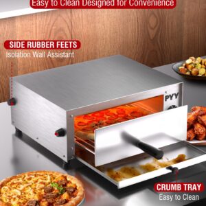 PYY Commercial Pizza Oven Electric up to 12 Inch Table Top Pizza Oven Indoor Stainless Steel Professional Pizza Cooker Baker Countertop with Timer & Crumb Tray for Commercial Kitchen Restaurant 1100W