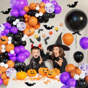 152Pcs Halloween Balloons Arch Garland Kit, Orange Purple and Black Balloon with Halloween Spider Web, Spiders for Halloween Birthday decor Supplies Cute Halloween Party Decorations