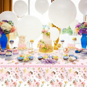 XUELIREN 3PCS Fairy Party Tablecloth for Girls 1st 2rd First Birthday Fairies Enchanted Themed Baby Shower Party Decorations Garden Flower Table Cover-54x108IN