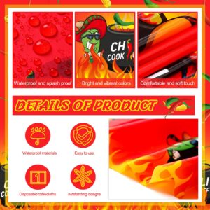 Oudain 3 Pcs Plastic Chili Cook Off Tablecloths, Chili Pepper Party Favor Supplies, Disposable Cinco De Mayo Chili Pepper Hot Flame Tablecover for Mexican Theme Cooking Party Decor, 108 x 54 Inch