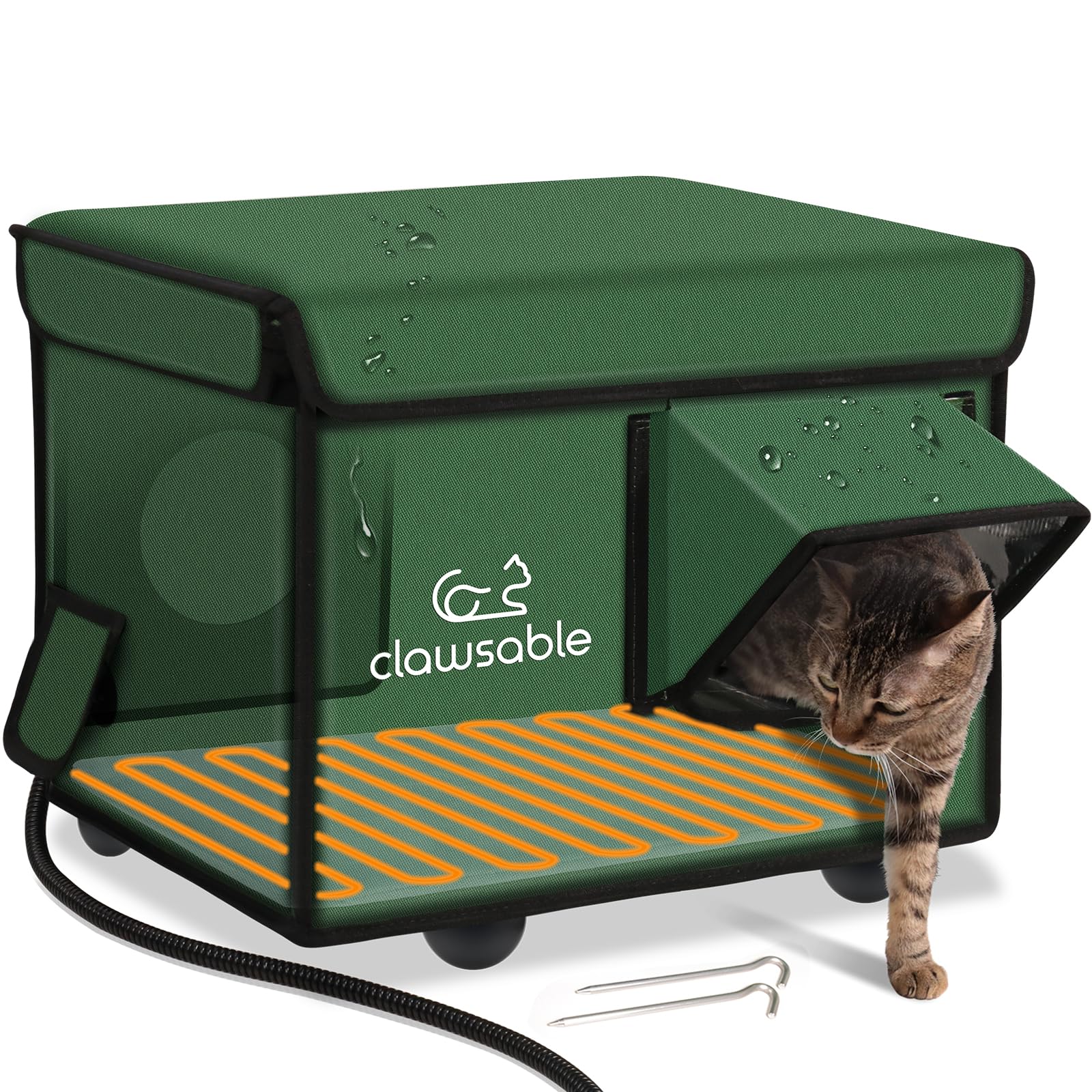 Heated Cat House for Outdoor Cat in Winter, Weatherproof Heated Cat Bed Kitty Shelter with Cat Heating Pad, Waterproof & Insulated & Safe Escape Door, Warm Home for Outside Barn Feral Stray Cat