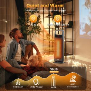 JRD Space Heater Indoor with Thermostat, 24 inch Portable Heater with 75°Oscillation, 1500W PTC Ceramic Heater with remote, 3 Modes, 8h Timer, Safety Electric Heaters for Bedroom Home Office