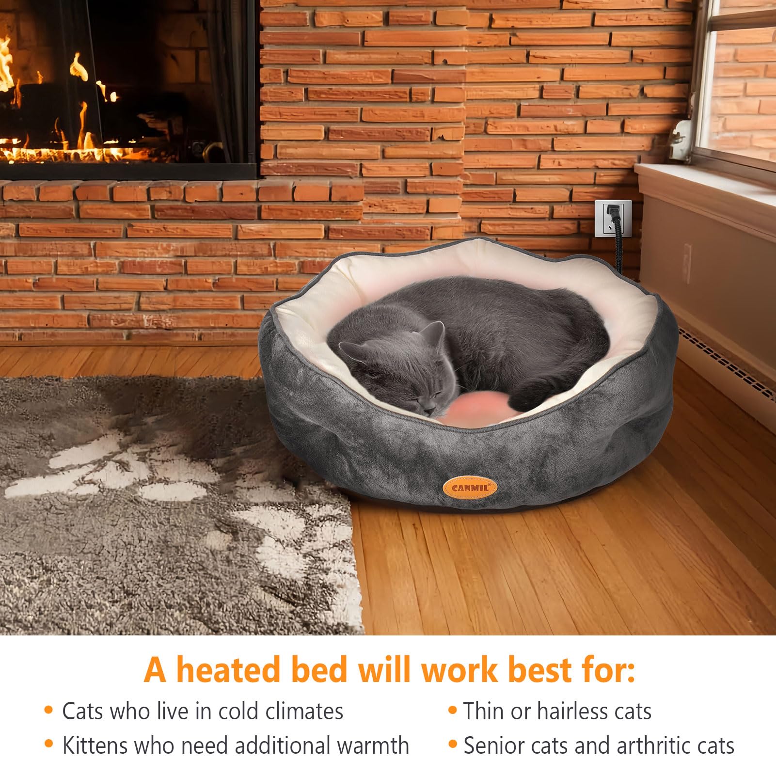 Heated Cat Bed Indoor Heated Pet Bed for Indoor Cats and Small Dogs, Electric Round Cat Heated Bed with Heating Pad, Adjustable Temperature & Timer, Washable Cat Warming Bed 20in (Gray)