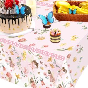 XUELIREN 3PCS Fairy Party Tablecloth for Girls 1st 2rd First Birthday Fairies Enchanted Themed Baby Shower Party Decorations Garden Flower Table Cover-54x108IN