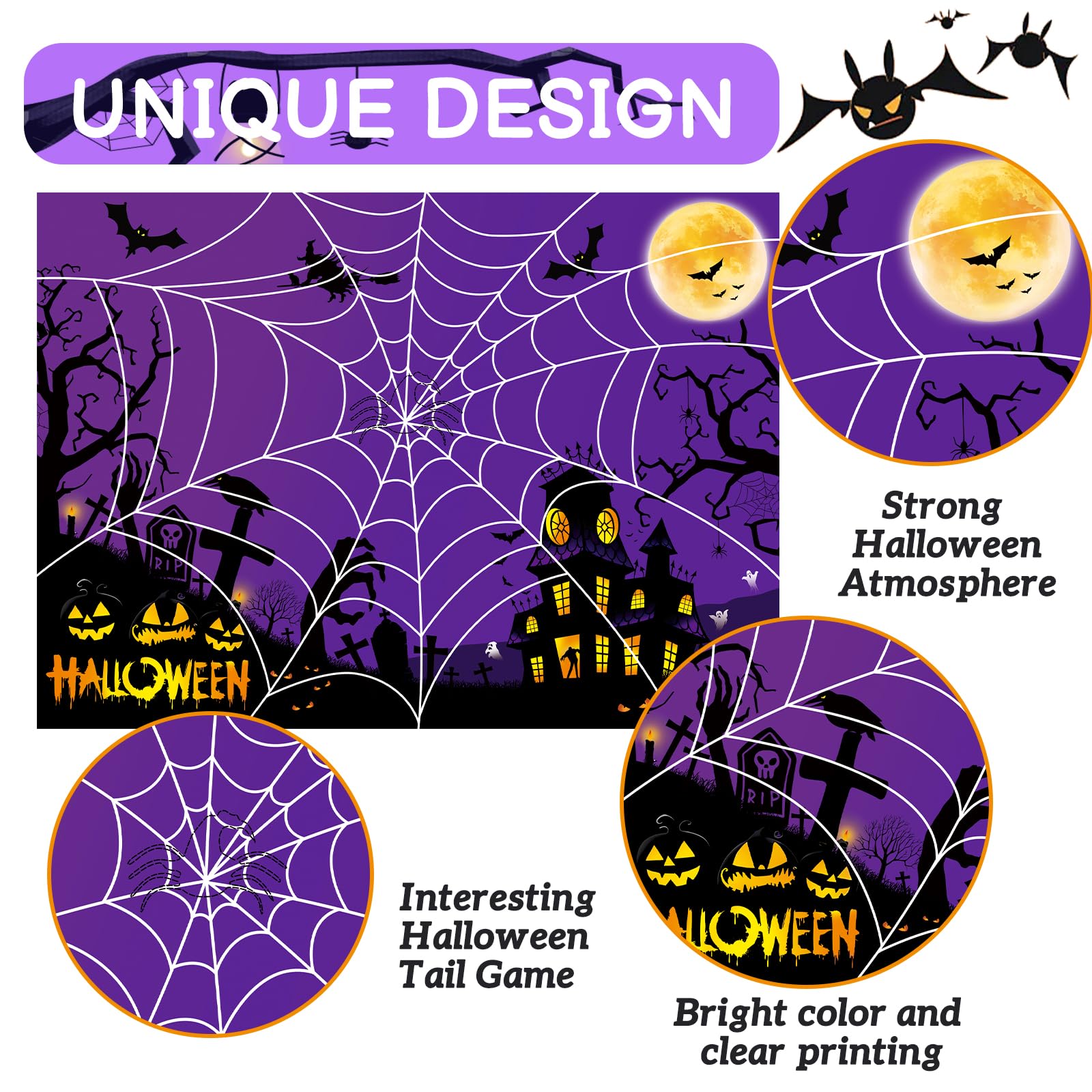 Bolake Halloween Party Games Halloween Pin The Tail Games for Kids Halloween Pin The Spider On The Web Game Include Night Glow Tattoo Stickers Poster Eye Masks Stickers Halloween Party Favors