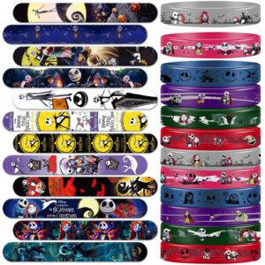 nightmare before christmas party favors supplies, 48 pcs nightmare before christmas slap bracelets bulk & rubber wristbands for goodie bag stuffers fillers silicone wristbands for girl boy ﻿