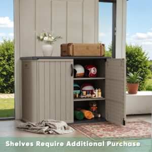 Devoko Shelf of Resin Outdoor Storage Cabinet, 26 Cu Ft Horizontal Outdoor Storage Shed Waterproof Patio Tools Storage Box (2 Shelves) (Beige)