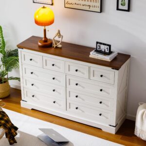 EnHomee White Dresser,10 Drawer Dresser for Bedroom, 55" Wide Dressers & Chest of Drawers for Bedroom,Hallway, Antique White,15" D x 55" W x 35.6" H