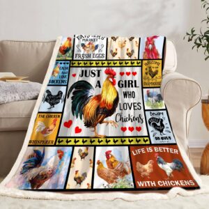 NTMANON Chicken Blanket,Rooster Blanket,Chicken Blanket Gift for Girls,Chicken Gifts Throw Blanket,Just A Girl Who Loves Chickens Blanket,Life is Better with Chickens Blanket 50"x60"