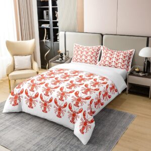 Erosebridal 100% Natural Cotton Red Lobster Duvet Cover, Shrimp Comforter Cover, Coastal Marine Life Quilt Cover Twin, Underwater Sea Wild Animals Bedroom Decor Bedding Set for Kids Adult