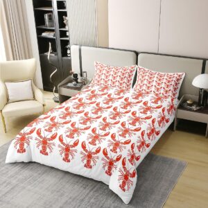 Erosebridal 100% Natural Cotton Red Lobster Duvet Cover, Shrimp Comforter Cover, Coastal Marine Life Quilt Cover Twin, Underwater Sea Wild Animals Bedroom Decor Bedding Set for Kids Adult