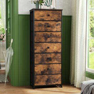 Crestlive Products Tall Dresser, 7-Drawer Fabric Storage Tower, Chests of Drawers - Vertical Organizer Unit for Bedroom, Hallway, Entryway, Nursery, Closets -Wood Top & Handles (Rustic Brown)