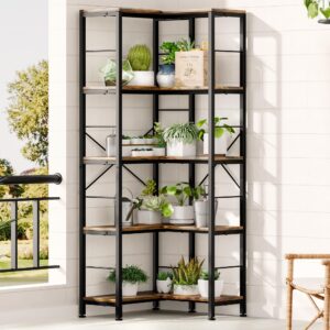 Gujiam 5-Tier Corner Bookshelf, 70.86" Tall Corner Bookcase,5-Shelf Industrial L-Shaped Coner Shelf with Metal Frame for Home Office,Living Room,Bed Room(Rustic Brown)