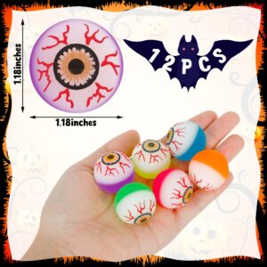 12PCS Halloween Party Favors, Glowing Bouncy Balls, Rubber Halloween Toys for Trick or Treat, 30mm Halloween Eyeballs in 6 Designs for Kids Adults Halloween Goodie Bag Stuffers Party Present Decor