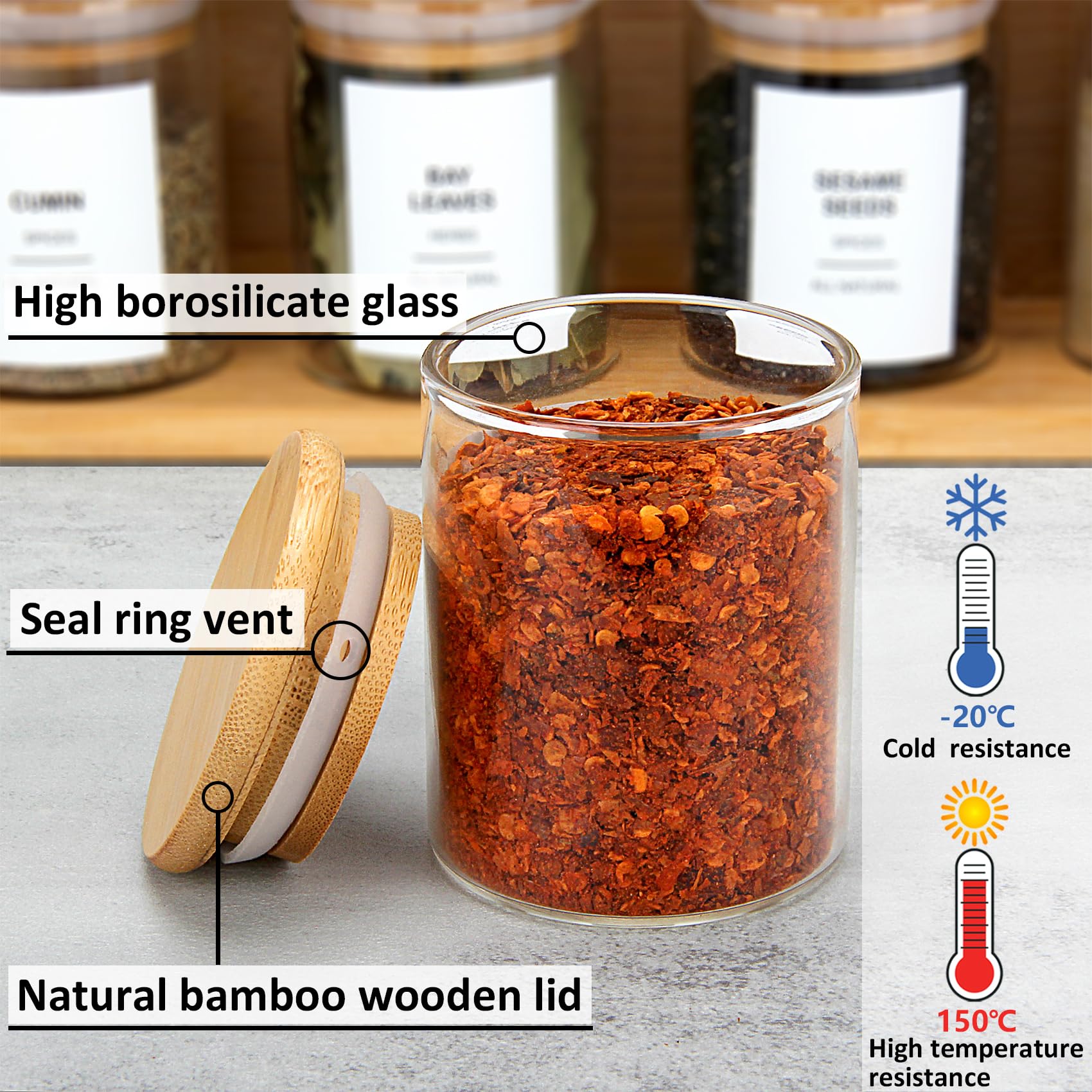 EgticHome 4OZ Glass Spice Jars with Bamboo Lids and 315 Labels, 32 Pcs Clear Food Storage Containers for Kitchen Sugar Salt Coffee Tea Beans