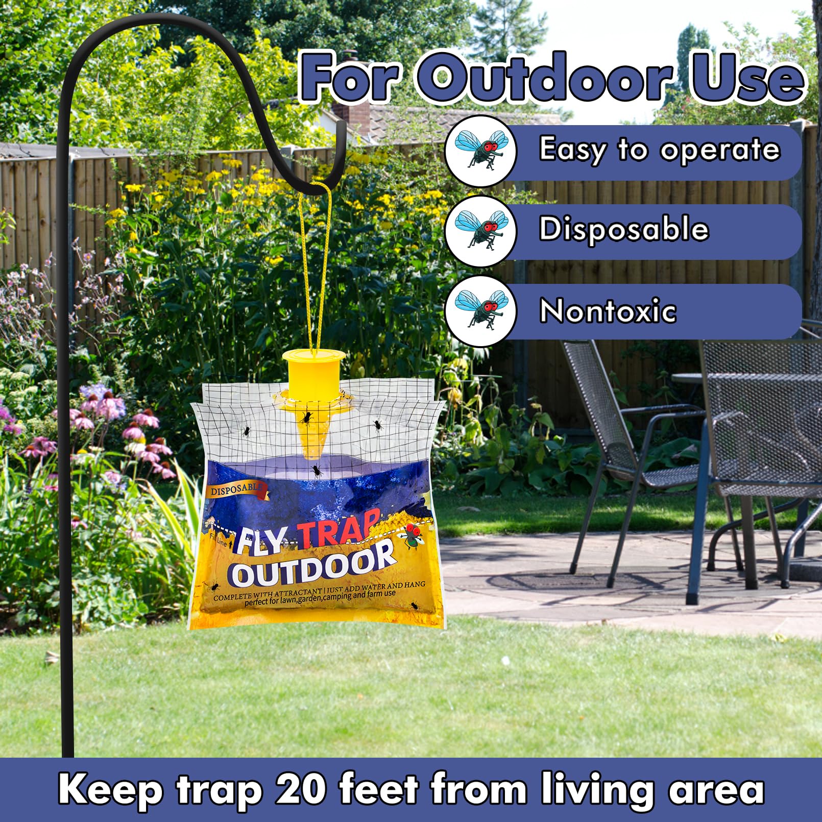 Glovv 2 Pack Disposable Fly Traps Outdoor Hanging, Fly Trap Bags with Natural Attractant Bait, Flying Insect Trap and Bug Catcher Control Flies in Barn Farm or Ranch, Patio