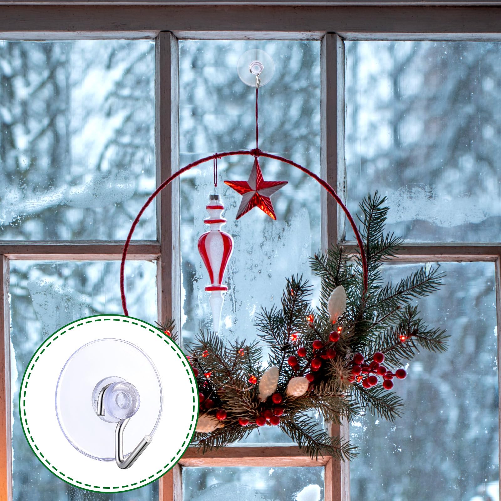 100 Pcs Christmas Mini Suction Cup Hooks for Glass Window 0.87 Inch Christmas Window Suction Cups with Hooks Removable Clear Plastic String Lights Suction Cup for Hanging Xmas Holiday Shower Kitchen