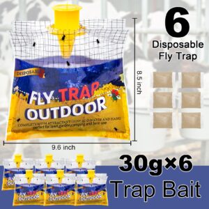 Glovv 6 Pack Disposable Fly Traps Outdoor Hanging, Fly Trap Bags with Natural Attractant Bait, Flying Insect Trap and Bug Catcher Control Flies in Barn Farm or Ranch, Patio