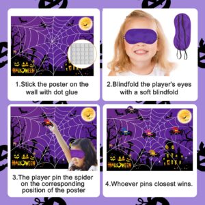 Bolake Halloween Party Games Halloween Pin The Tail Games for Kids Halloween Pin The Spider On The Web Game Include Night Glow Tattoo Stickers Poster Eye Masks Stickers Halloween Party Favors