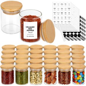 egtichome 4oz glass spice jars with bamboo lids and 315 labels, 10 pcs clear food storage containers for kitchen sugar salt coffee tea beans