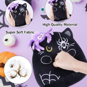 Halloween Plush Cat Stuffed Animals - Black Cats Plush Toys with Purple Spider, Cute Halloween Decor, Kids' Pillow, Gifts for Girls Boys, 8 Inch