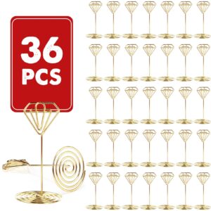 humyoun 36 pack gold table number holders 3.35 inch diamond place card holder wedding table signs stands metal table card holders picture holders for wedding party reception restaurant office