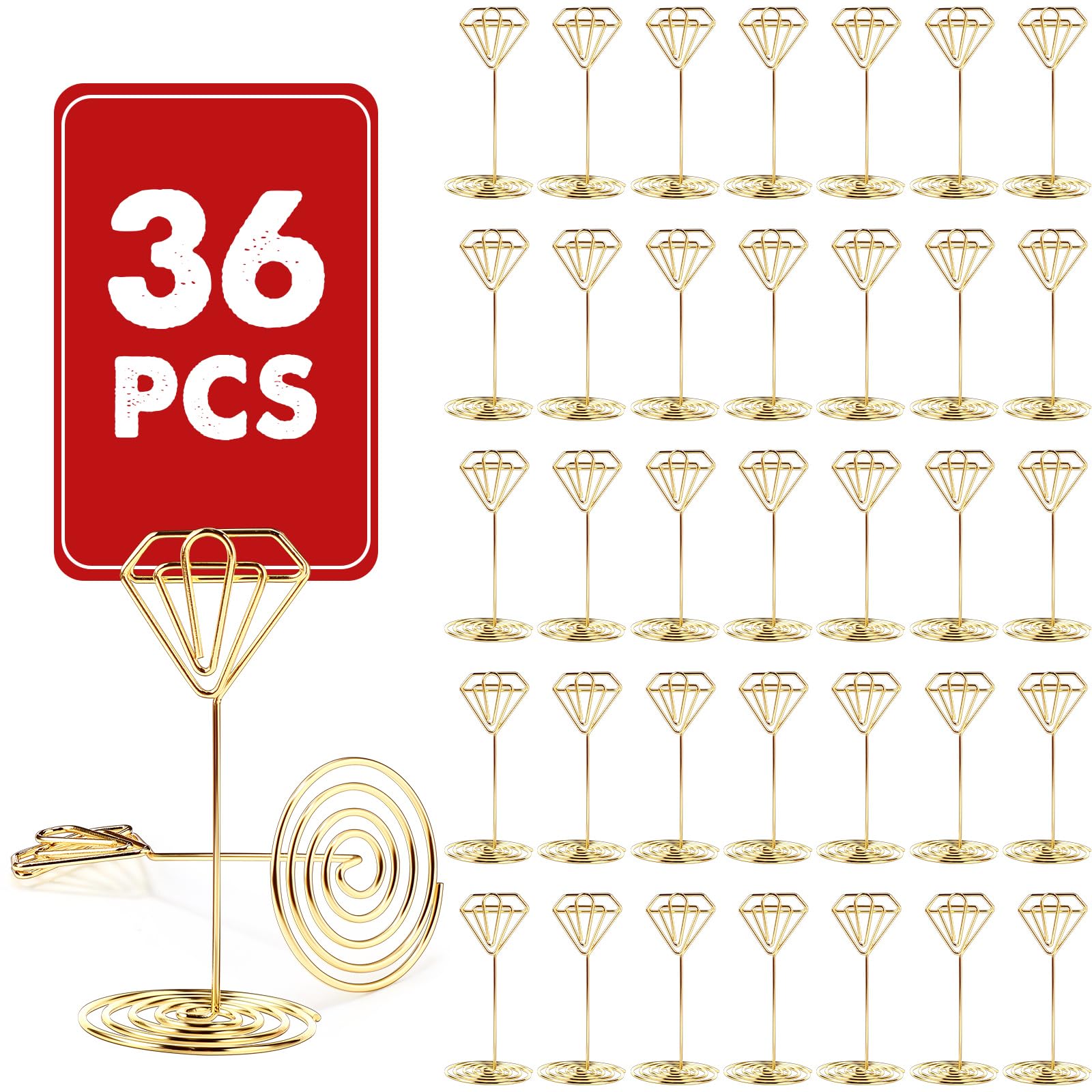 Humyoun 36 Pack Gold Table Number Holders 3.35 Inch Diamond Place Card Holder Wedding Table Signs Stands Metal Table Card Holders Picture Holders for Wedding Party Reception Restaurant Office