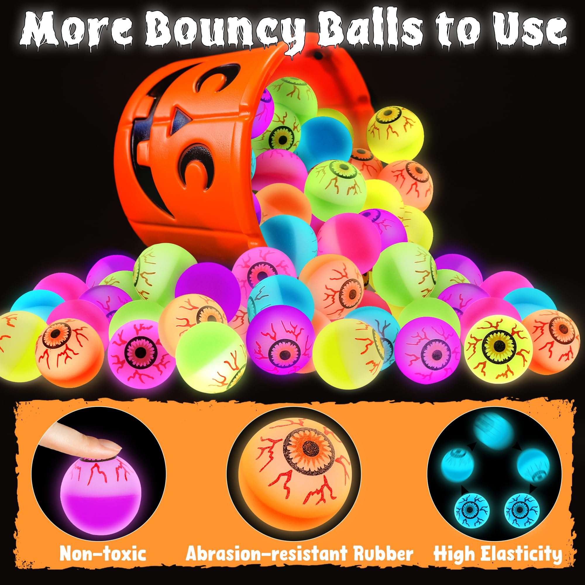 12PCS Halloween Party Favors, Glowing Bouncy Balls, Rubber Halloween Toys for Trick or Treat, 30mm Halloween Eyeballs in 6 Designs for Kids Adults Halloween Goodie Bag Stuffers Party Present Decor