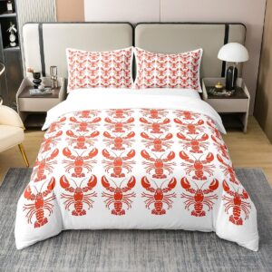 erosebridal 100% natural cotton red lobster duvet cover, shrimp comforter cover, coastal marine life quilt cover twin, underwater sea wild animals bedroom decor bedding set for kids adult