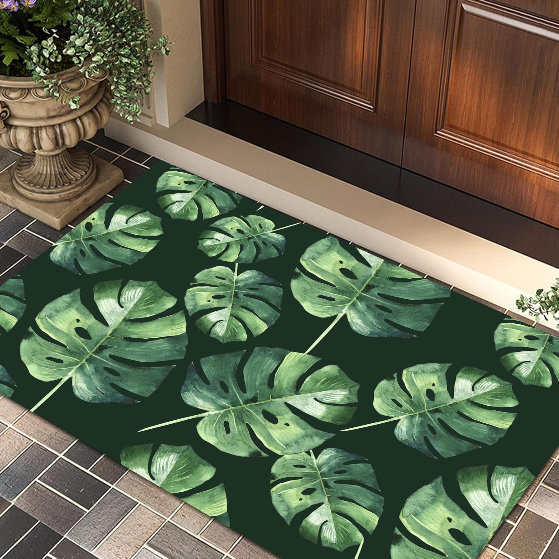 Oerdan 24"x36" Area Rugs - Loop Pile Washable Rug, Anti Slip Tropical Leaves Palm Leaves Rugs for Living Room, Bedroom Area Rugs