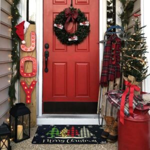 OUXIOAZ Buffalo Plaid Christmas Tree Black Merry Christmas Doormat 17"x30",Seasonal Xmas Door Mat Non-Slip Washable Low-Profile Winter Holiday Doormat for Indoor Outdoor