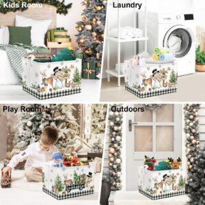 Clastyle Brown Plaid Snowman Christmas Tree Gift Basket Large Winter Deer Gnome Truck Snowflake Nursery Bin Cube Collapsible Rectangle Kid Clothes Toy Book Shelf Basket