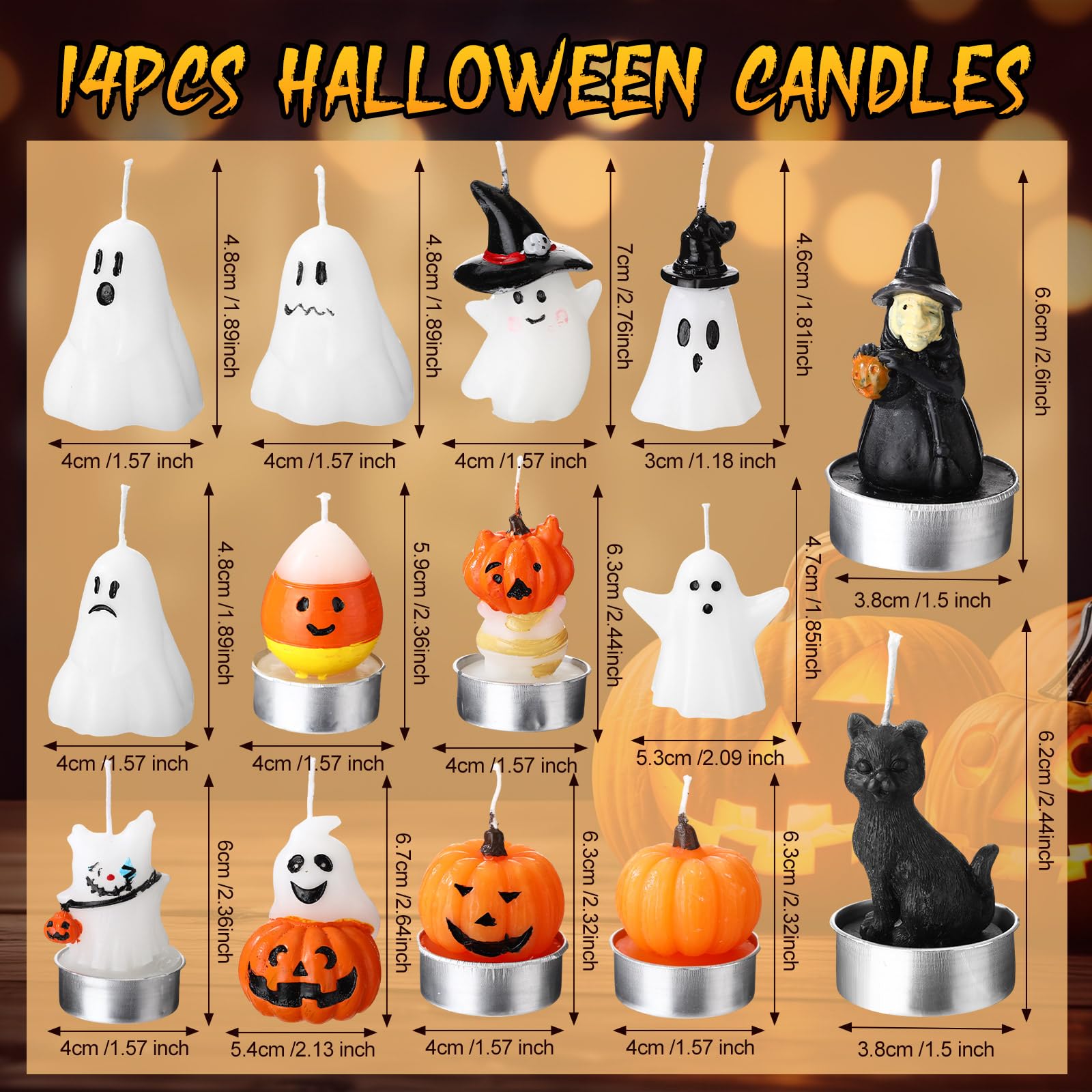 Conelist 14 Pcs Ghost Candles Halloween Candles Halloween Party Decorations Autumn Room Tabletop Decor Spooky Candles Witch Candles Pumpkin Candles Cute Wax Mini Candles Halloween Party Favor Supplies