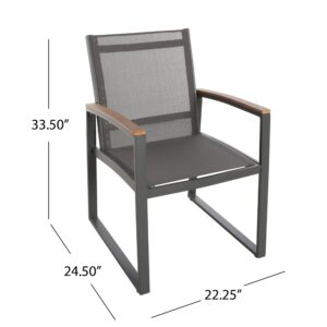 Christopher Knight Home Glasgow Outdoor Aluminum and Mesh Dining Chairs (Set of 4), 22.25 "W x 24.5 "D x 33.5 "H, Gray + Natural Brown