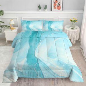 EDGZKO Blue Twin Comforter Set: Twin Size Light Blue Marble Bedding Sets for Teens Girls Kids Abstract Glitter Marbling Quilt Duvet Bed Set 1 Comforter & 1 Pillow Case