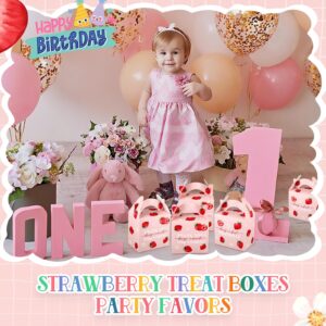 Sinload 24 Pack Strawberry Birthday Party Favor Sweet Strawberry Treat Box 6.1 x 3.9 x 8.3 in Fruit Gift Candy Box Strawberry Theme Goodie Present Box for Sweet One Birthday Baby Shower Decor Supplies