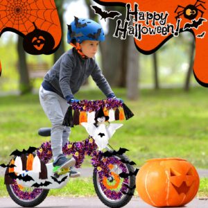 Dispowreath 35 Pcs Halloween Bike Decorations Kit Bike Streamers Tassels Tinsel Garlands White Ghost Pendant Bat Sticker Black Orange and White Crepe Paper for Kids Adult Bicycle Parade Party Favor