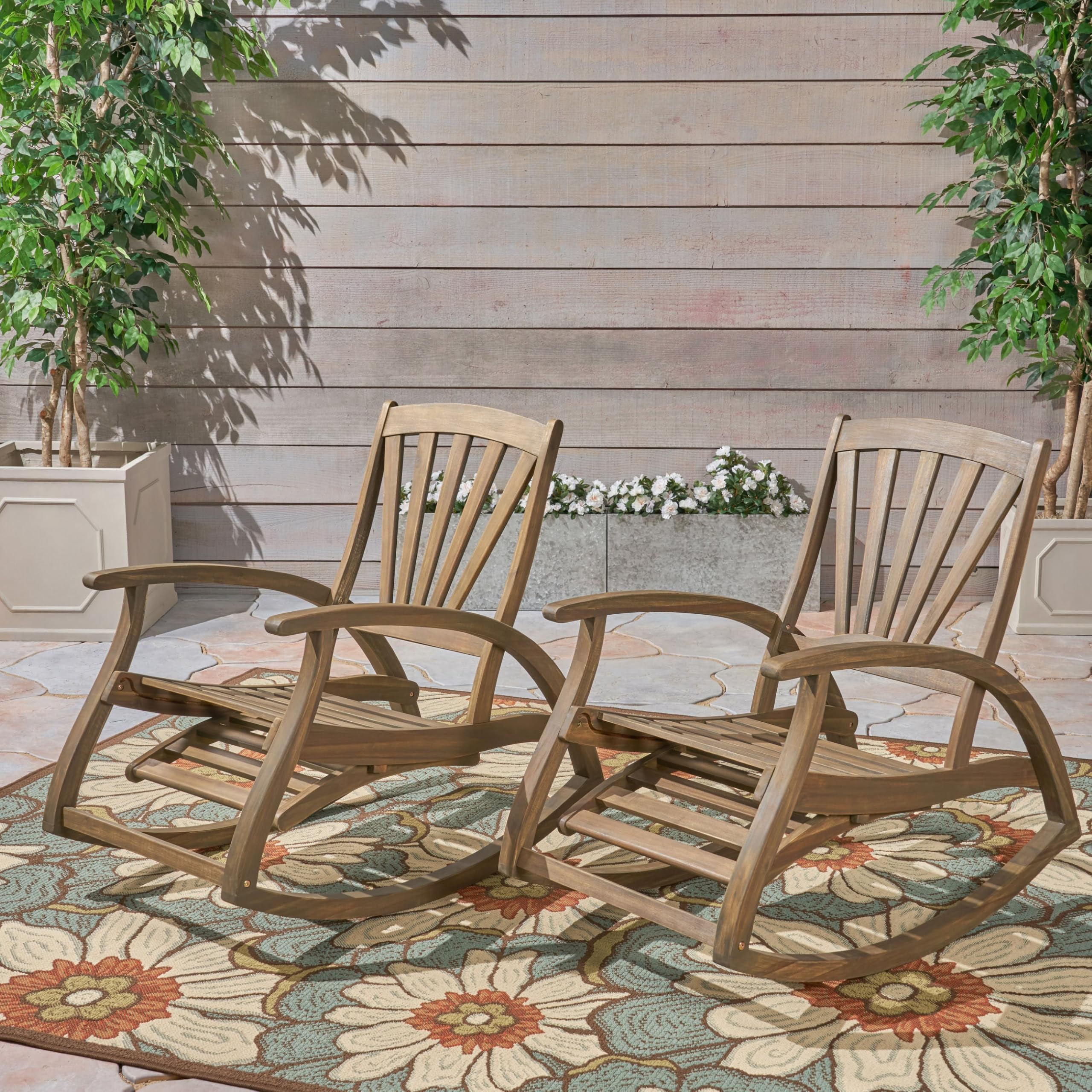 Christopher Knight Home Sunview Outdoor Acacia Wood Recliner Rocking Chairs (Set of 2), 24.75 "W x 41.75 "D x 38 "H, Gray