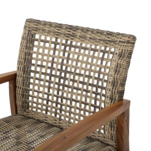 Christopher Knight Home Hampton Outdoor 3 Piece Wood and Wicker Club Chairs and Side Table Set, Gray