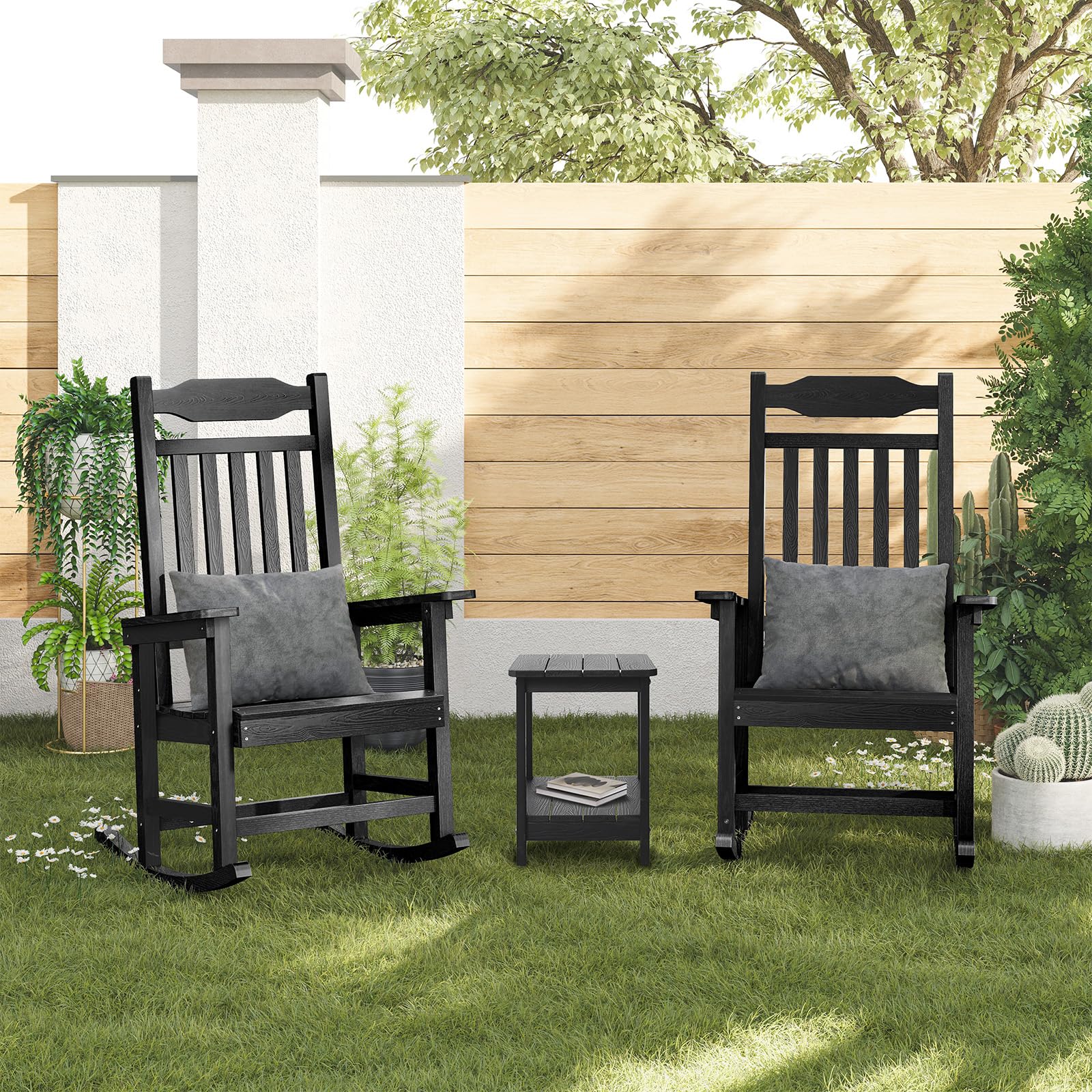 ONBRILL Outdoor Rocking Chair Set of 2, All Weather Resistant HDPS Poly Rocker Chairs, Front Porch Rocker with 350 lbs Weight Capacity, Outdoor & Indoor Furniture for Patio, Porch, Garden - Black