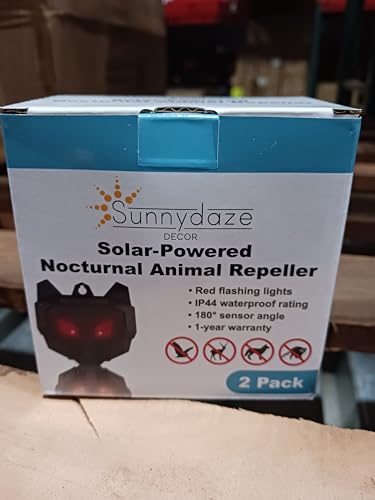 Sunnydaze Wall-Mounted Solar Nocturnal Animal Repellers - Waterproof Design - Red Flashing Lights - Battery Included - 2-Pack