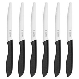 targzier steak knives set of 6,premium steak knife,serrated steak knives,stainless steel steak knife set,black round head knife,tomato knife for kitchen&restaurant,dishwasher safe