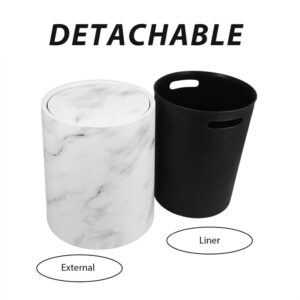 Kichvoe Round Swing Top Trash Can Bathroom Trash Can Decorative Bathroom Wastebasket Marble Modern Round Waste Basket for Bathroom, Powder Room Or Living Room White